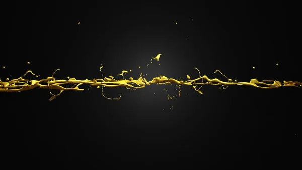 Il flusso di oro liquido sul nero. Spruzzi, acqua, liquido, goccia, h — Foto Stock