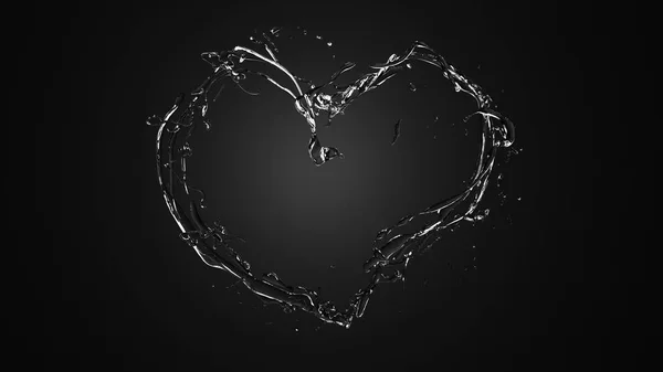 Corazón del agua (salpicadura) sobre un fondo negro. Agua, gota , —  Fotos de Stock
