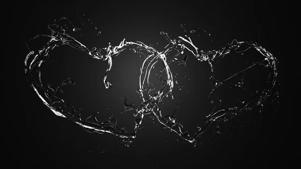 Hjärtat av vattnet på en svart bakgrund. Splash, vatten, droppe. — Stockfoto