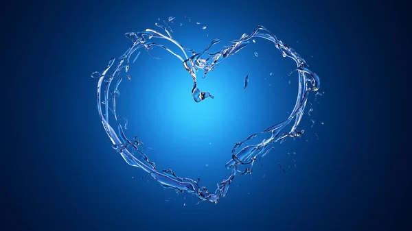 Coeur bleu des éclaboussures d'eau (liquide) sur fond azur . — Photo