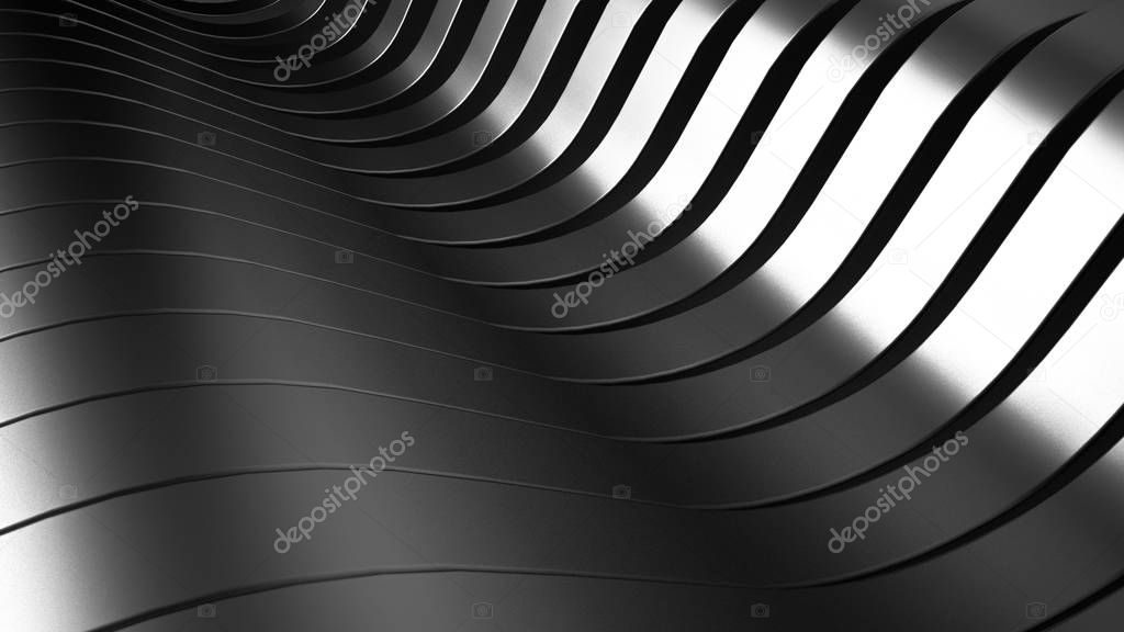 Black, stylish, modern metallic background with smooth lines. 3d