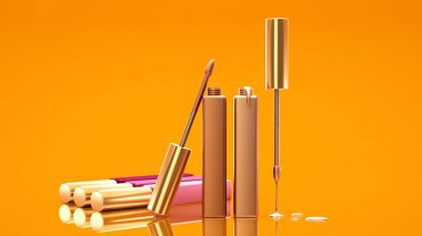 Sarı arka plan ile dudak parlatıcısı. Kozmetik, güzellik, moda, anne