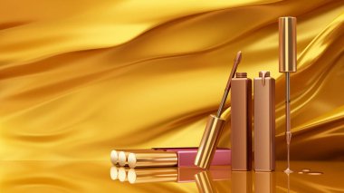 Altın arka plan ile hareketli fabri bir arka plan üzerinde dudak parlatıcısı