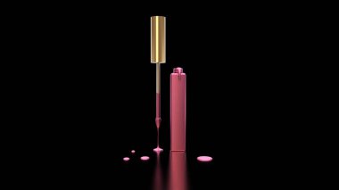 Dudak parlatıcısı ve makyaj uygulamak için bir fırça ile siyah arka plan.