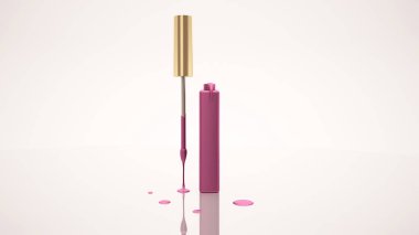 Dudak parlatıcısı ve makyaj uygulamak için bir fırça ile beyaz arka plan.