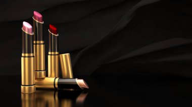 Bir arka plan siyah bez uçan ruj. Tüp, şişe