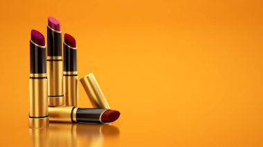 Sarı bir arka plan ruj. Tüp, şişe, Stil, makyaj