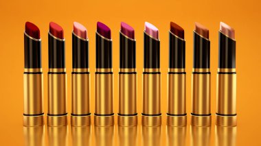 Sarı bir arka plan ruj tüpleri. Tüp, şişe, styl