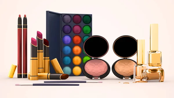 Decorative cosmetics, 3D illustrator, 3D rendering — Stock Photo, Image