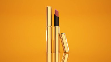 Sarı bir arka plan ruj. Şişe, ruj, Aksesuar, st