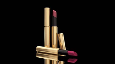Siyah bir zemin üzerine ruj. Şişe, ruj, Aksesuar, arpacık