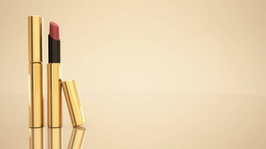 Sarı ve altın arka plan ruj. Şişe, ruj, TUV