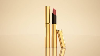 Sarı ve altın arka plan ruj. Şişe, ruj, TUV