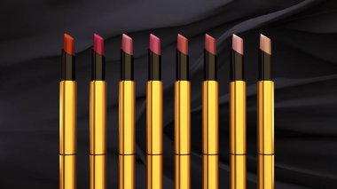 Siyah bir zemin üzerine ruj. Şişe, ruj, Aksesuar, arpacık