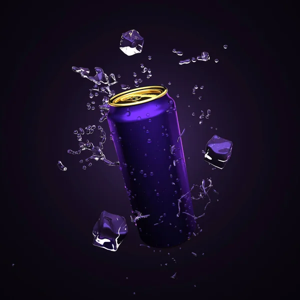 Cheerful purple, blue background with a drink in aluminum cans. — Stock Photo, Image