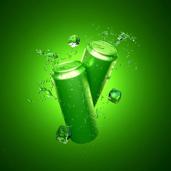 Zöld háttér alumínium doboz egy itallal. Re, ital, ital — Stock Fotó