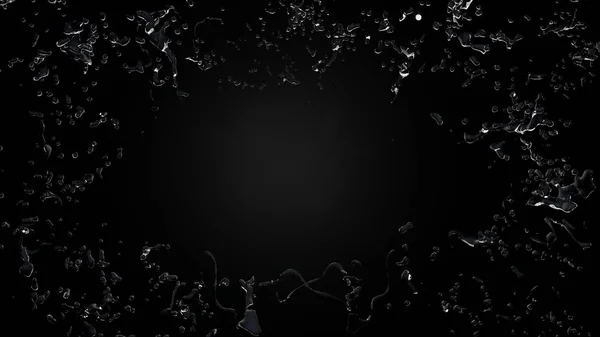 Salpicar agua sobre un fondo negro. Ilustración 3d, renderina 3d —  Fotos de Stock