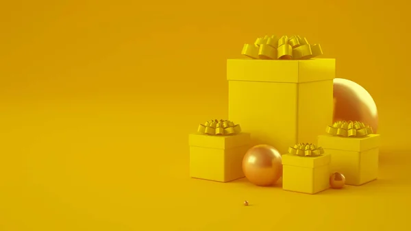 Sárga háttérrel a ajándék, 3D-s illusztráció, 3d-leképezés — Stock Fotó