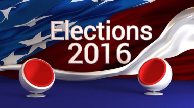 Bizim seçimler 2016 arka plan bayrak, koltuklar, tartışma.