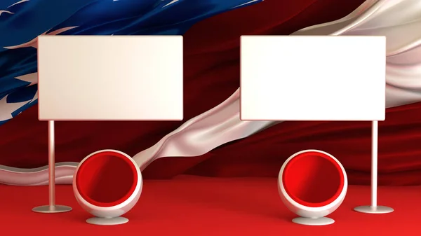 US Elections 2016: background with armchairs, and US flag banner — Stock Photo, Image