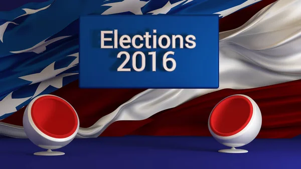 Elecciones de Estados Unidos 2016 Antecedentes con pancarta, discusión y armchai —  Fotos de Stock