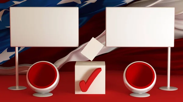 US election 2016: background with banners and armchairs. The can — Stock Photo, Image