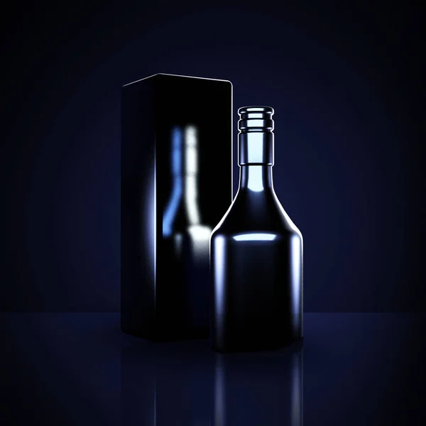 Fondo negro de lujo con alcohol de élite. Una botella de coñac . — Foto de Stock