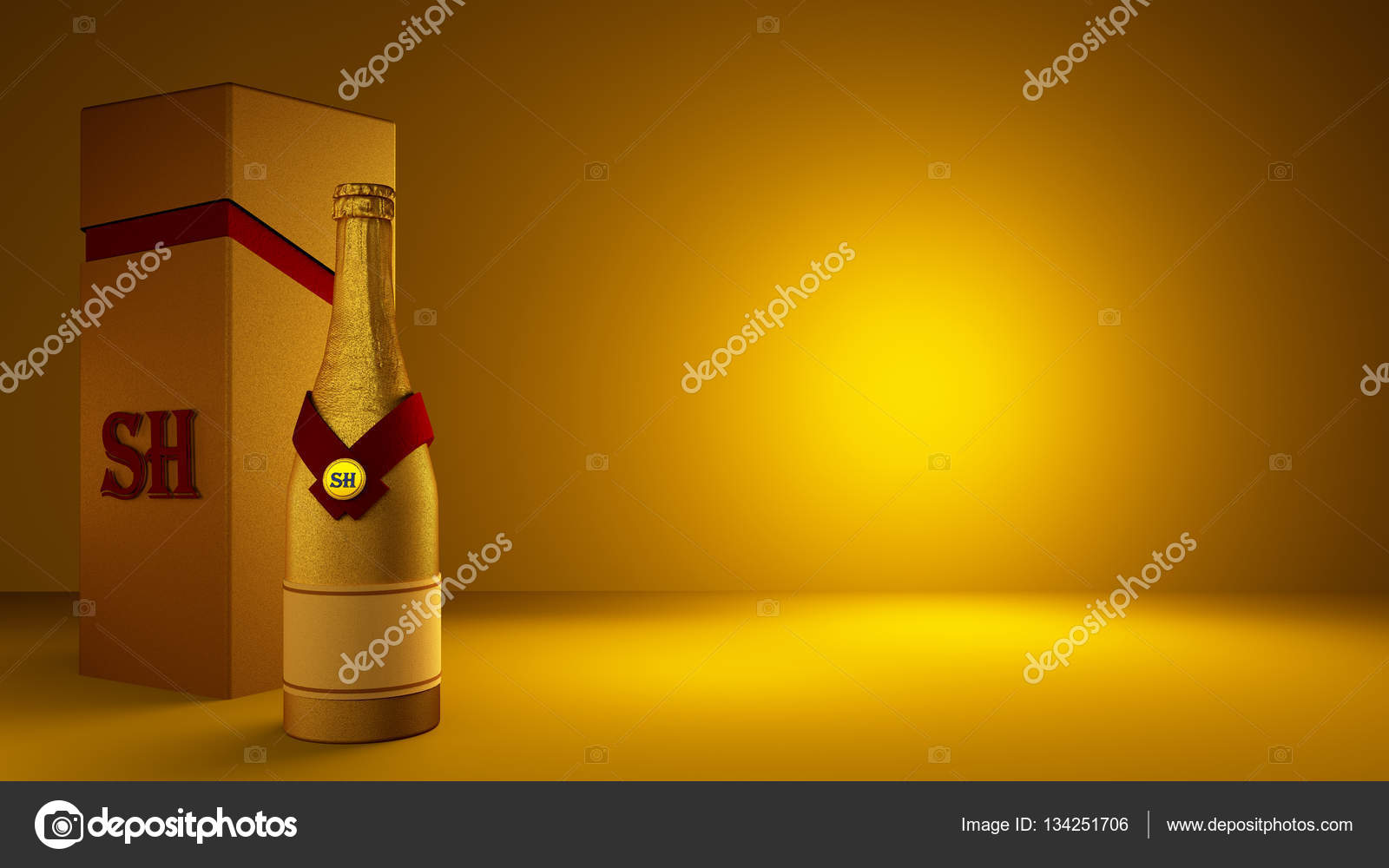 Download Beautiful Yellow Background With A Bottle Of Champagne Gold Mat Stock Photo C Naveki Maria 134251706 Yellowimages Mockups
