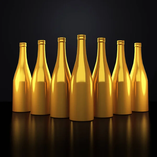 Goldene Champagnerflasche in schwarzem Interieur — Stockfoto