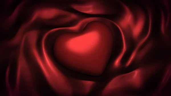 Bellissimo sfondo rosso con cuore e pieghe di tessuto, seta — Foto Stock