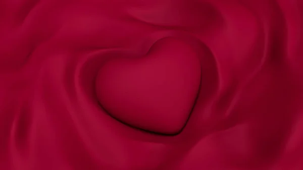 華やかな赤の背景に心と布のひだ — ストック写真