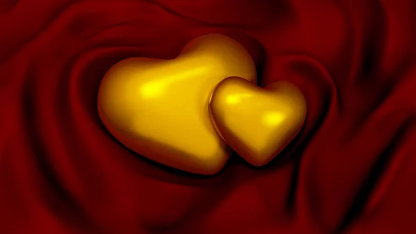 豪華な背景赤色血栓にゴールドのハートとバレンタインデー — ストック写真