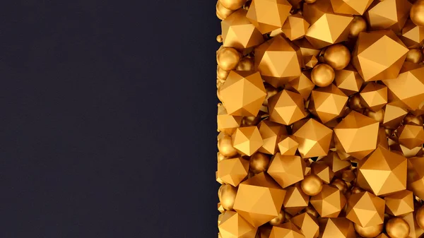 Black gold background with 3D shapes and balls