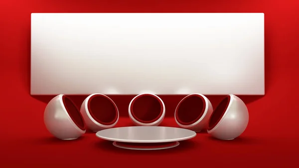 Rode kantoor interieur met stoelen, tafel en whiteboard — Stockfoto