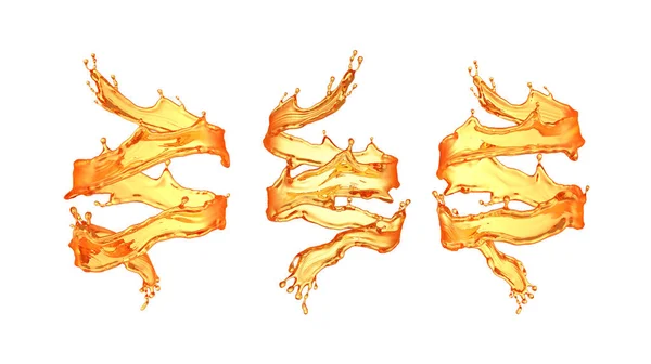 Сет спираль изолированные всплески апельсинового сока на белой спинке — стоковое фото