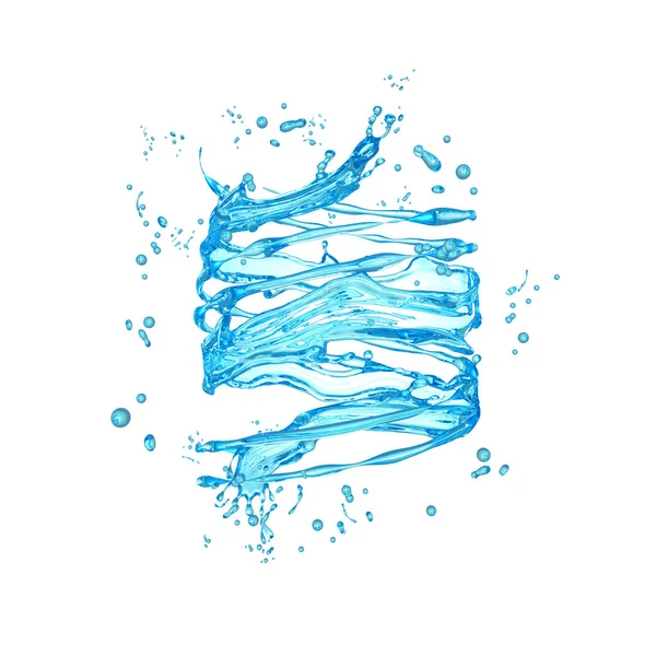 Schöne klare blaue Wasserspritzer isoliert auf weißem Hintergrund. — Stockfoto