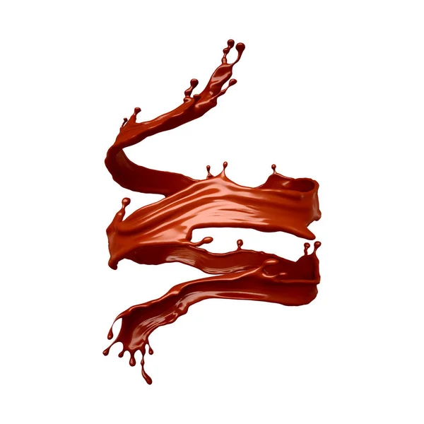 Spirál splash csokoládé elszigetelt fehér background. 3D illu — Stock Fotó