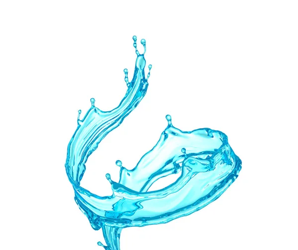 Schöne klare blaue Wasserspritzer isoliert auf weißem Hintergrund. — Stockfoto