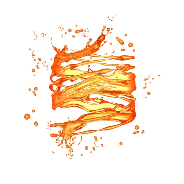 Spiral isolated bursts of orange juice on a white background. 3d — Stock Photo, Image