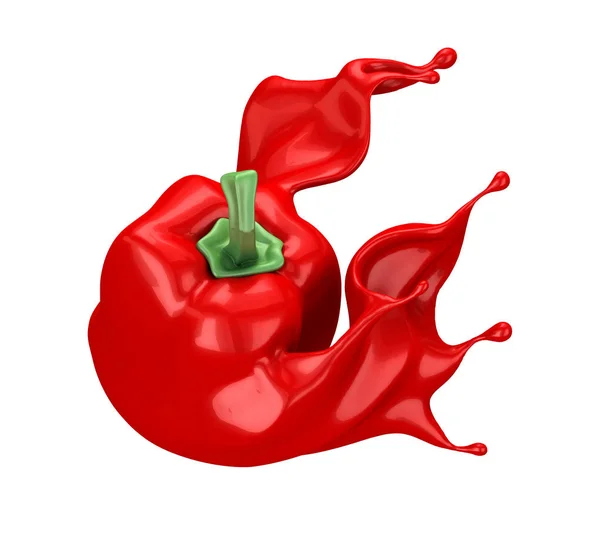 Piros háttér izolált paprika és fröccsenő ketchup, sauc — Stock Fotó