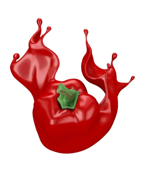 Piros háttér izolált paprika és fröccsenő ketchup, sauc — Stock Fotó