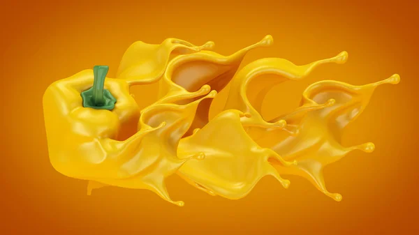Fundo amarelo com páprica e salpicos ketchup, molho, suco . — Fotografia de Stock