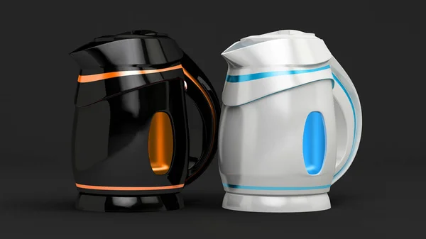 Stylish plastic electric kettle isolated on black background. 3d — Stockfoto