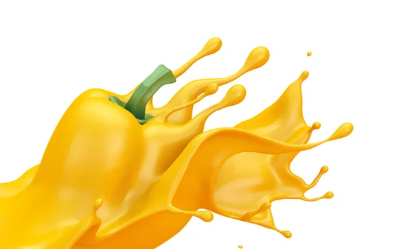 Sárga háttér izolált paprika és fröccsenő ketchup, s — Stock Fotó