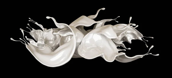 Ett stänk mjölk. 3D-illustration, 3D-återgivning. — Stockfoto