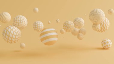 Toplarla sarı arka plan. 3d illüstrasyon, 3d canlandırma.
