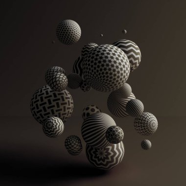 Toplarla siyah arkaplan. 3d illüstrasyon, 3d canlandırma.
