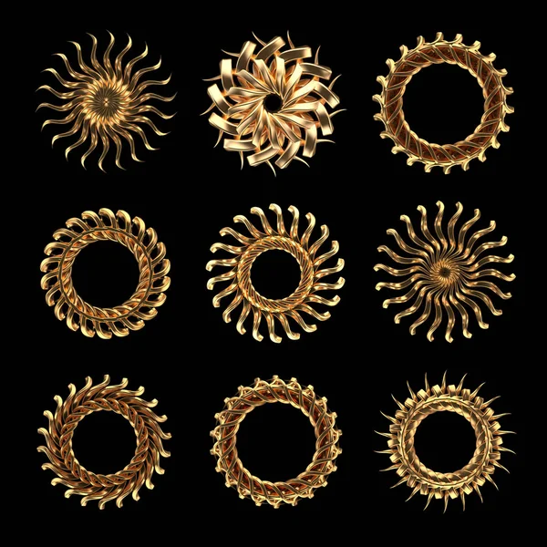 Fondo negro con joyas aisladas en oro. ilustración 3d, 3d —  Fotos de Stock