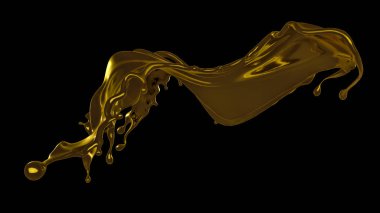 Kalın, altın bir sıvı. 3d illüstrasyon, 3d canlandırma.