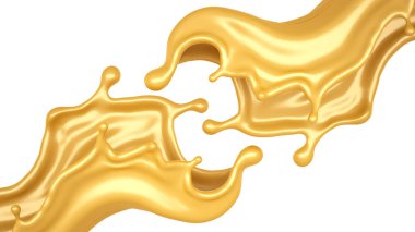 Beyaz bir arka planda karamelli su sıçraması. 3d illüstrasyon